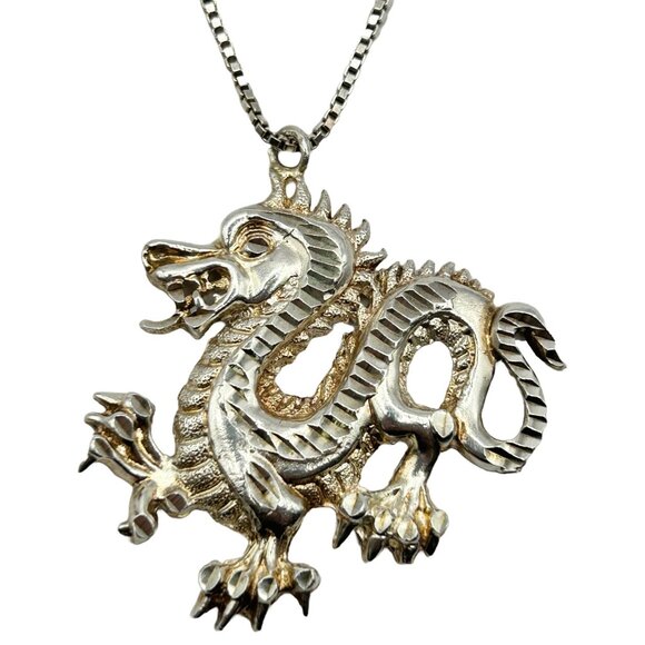 925 Sterling Silver Luck Dragon 20" Pendant Necklace - Picture 1 of 6